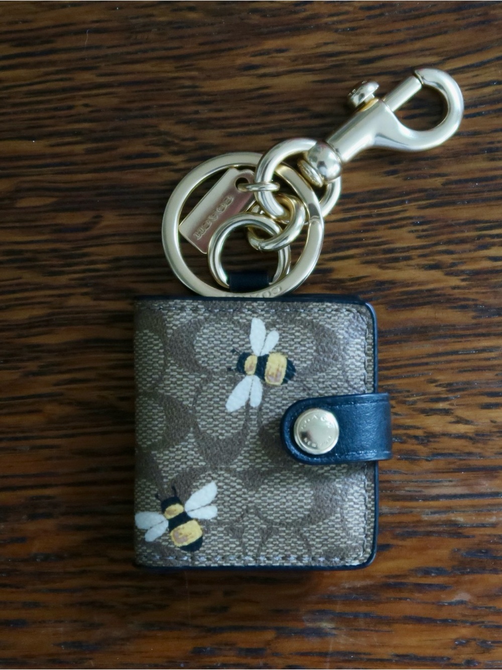 Coach Signature Bee Photo Book Keychain Bag Charm Brown Gold